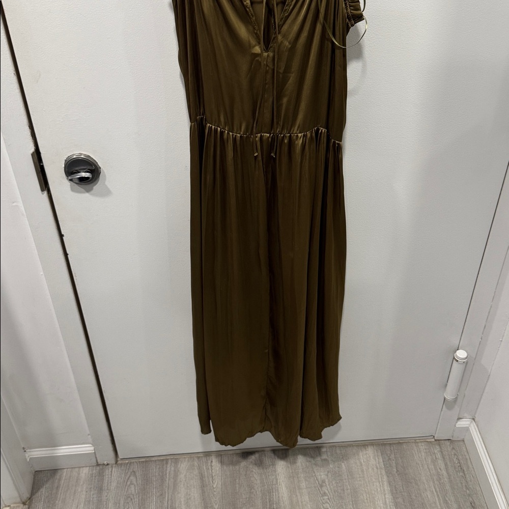 Zara Olive Satin Effect Dress - Picture 11 of 15